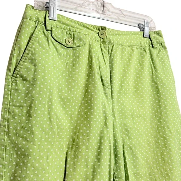 Talbots Petites Lime Green Polka Dot Cropped Capri Pants Size 8P Stretch - Picture 3 of 4